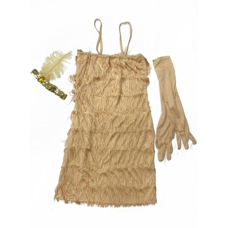 Short Gold 1920s Flapper Womens Costume Dress – Size Small