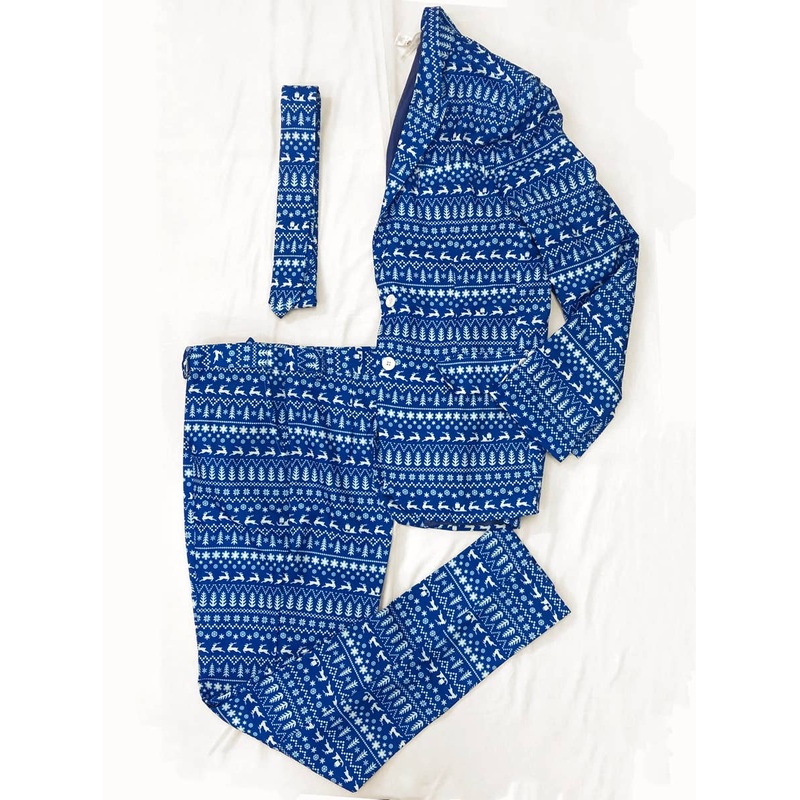 Blue Christmas Wrapping Paper Mens Suit – Size Large