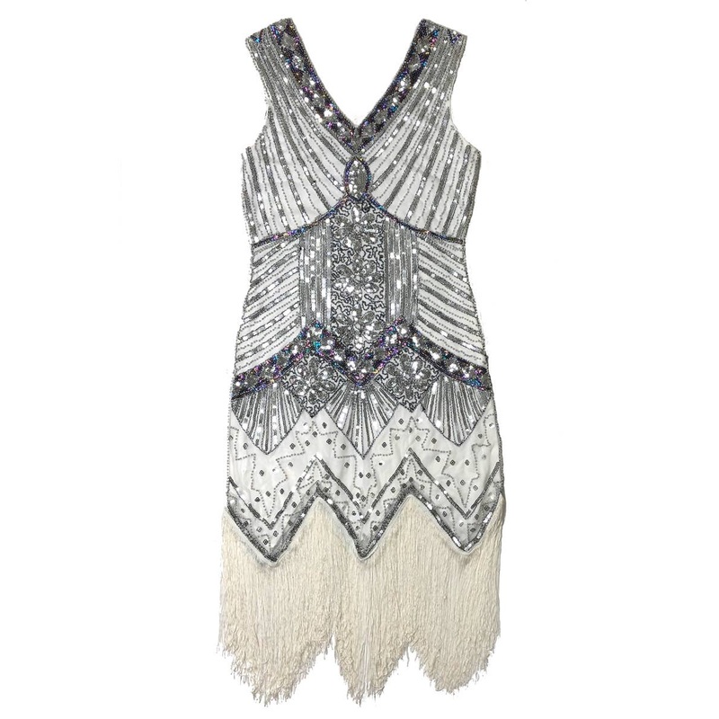 Deluxe 1920s White Gatsby Womens Costume Dress – Size Large
