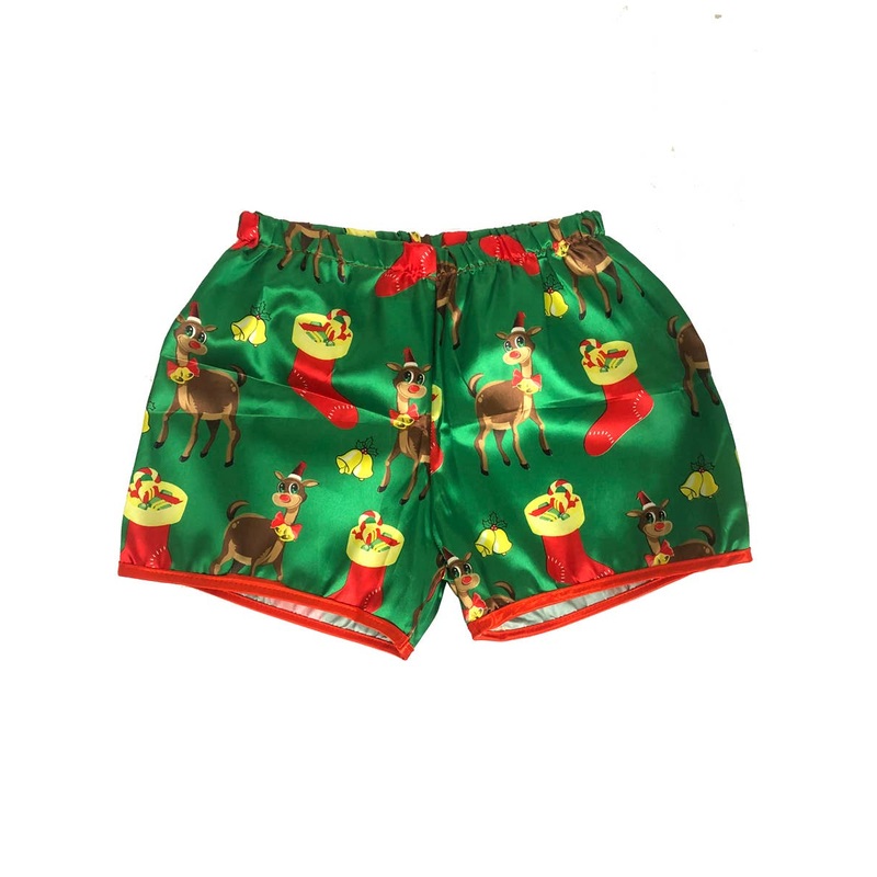 Green Satin Christmas Print Mens Boxer Shorts – Size Small/Medium