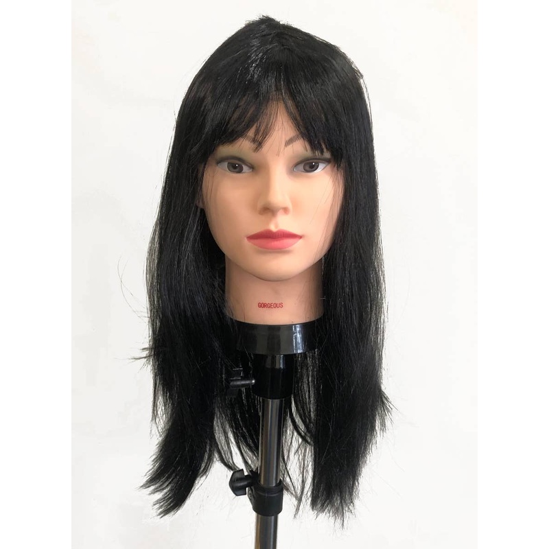 Long Black Womens Costume Wig with Fringe