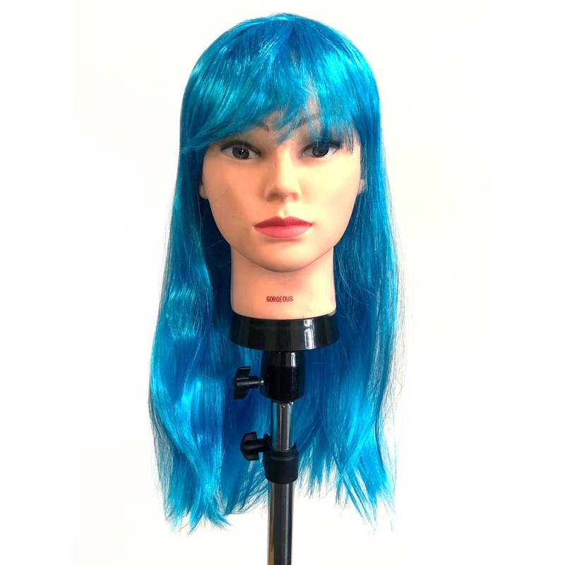 Long Blue Womens Costume Wig with Fringe