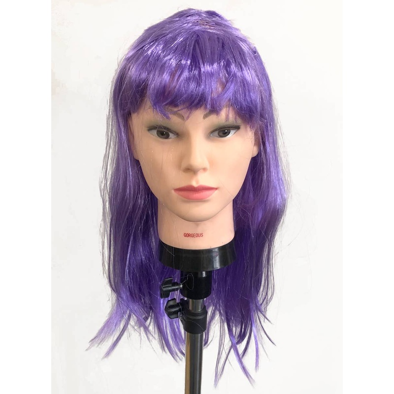 Long Purple Womens Costume Wig with Fringe