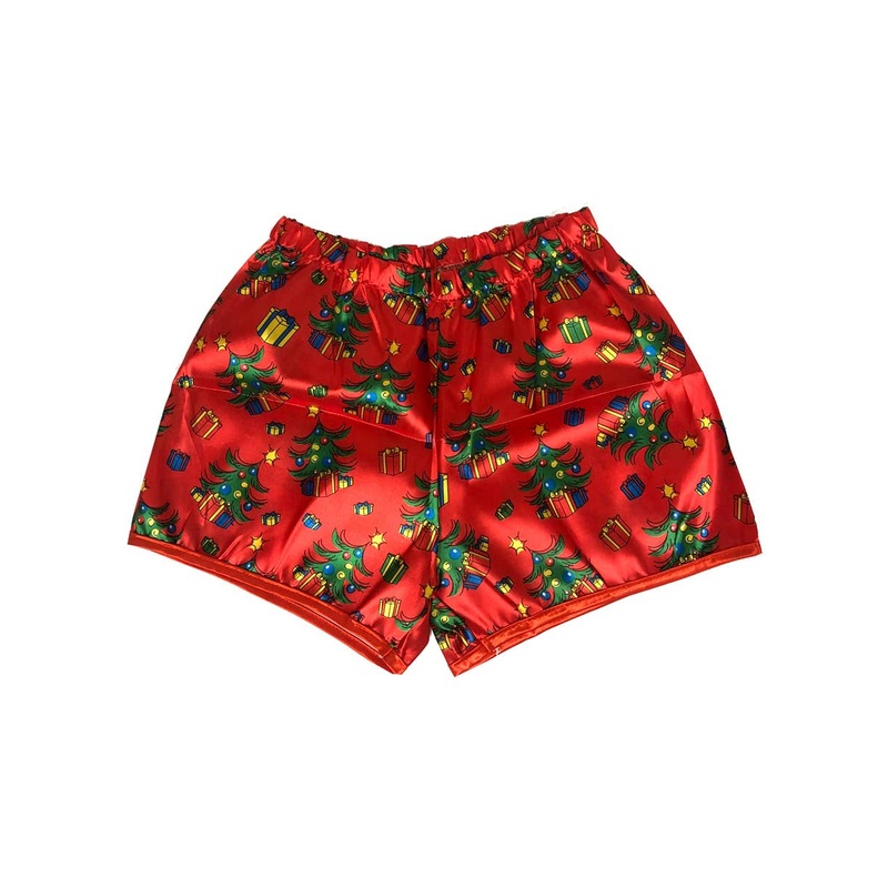 Red Satin Christmas Tree Mens Boxer Shorts – Size Small/Medium