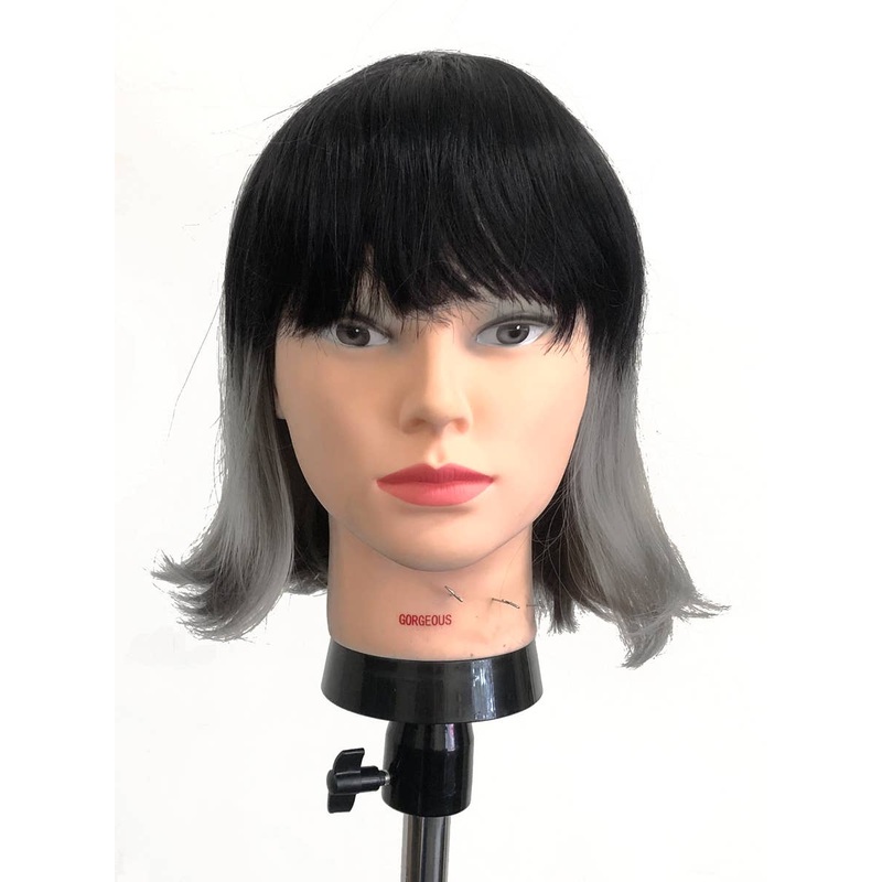 Two Tone Black and Grey Womens Bob Wig with Fringe