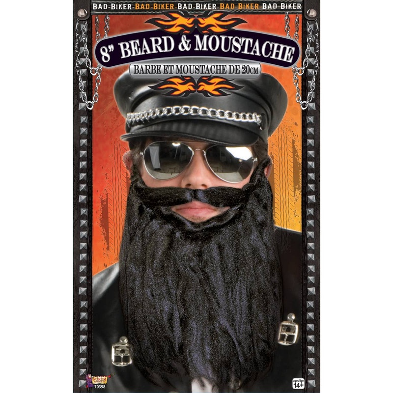 Bad Biker Long Black Costume Beard and Moustache