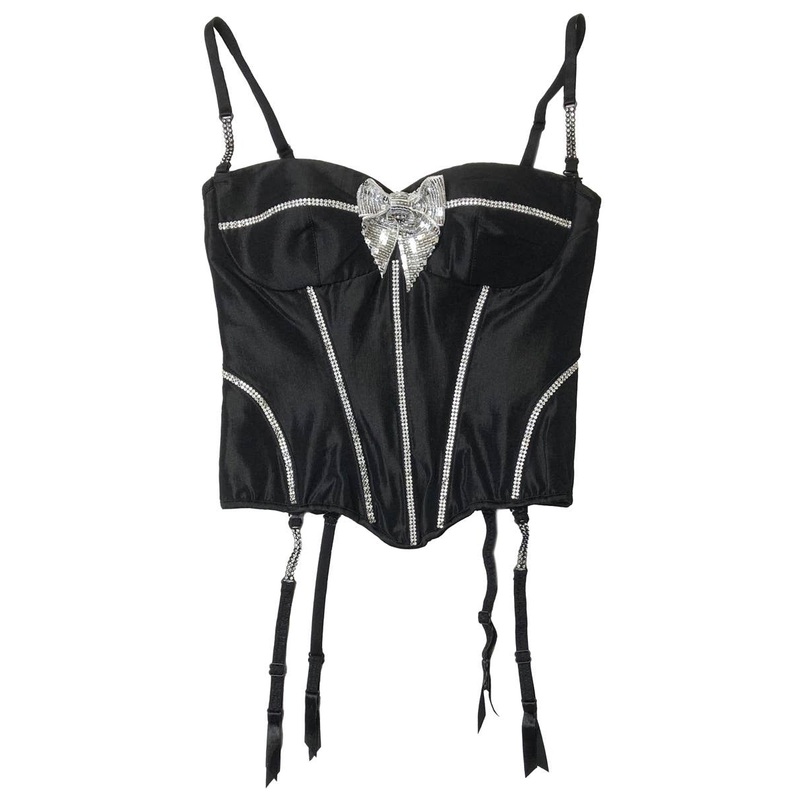 Black Sexy Taffeta and Rhinestone Burlesque Corset – Size Large