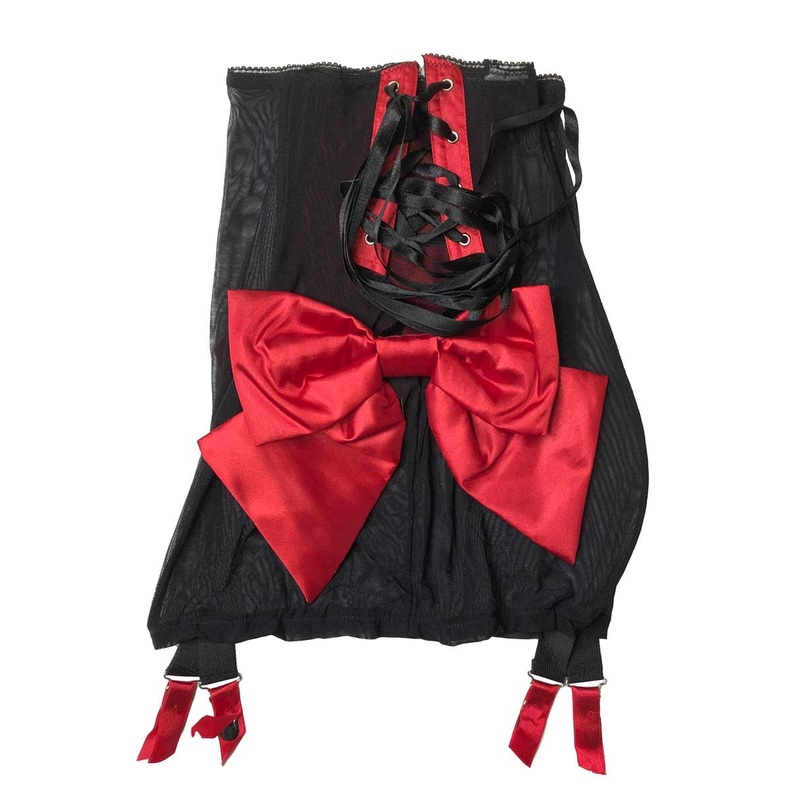 Burlesque Black and Red Satin Girdle with Lace Overlay – Size Small