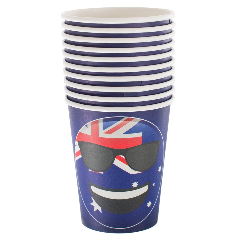 Australia Day Cool Dude Emoji Party Cups – 10 Pack