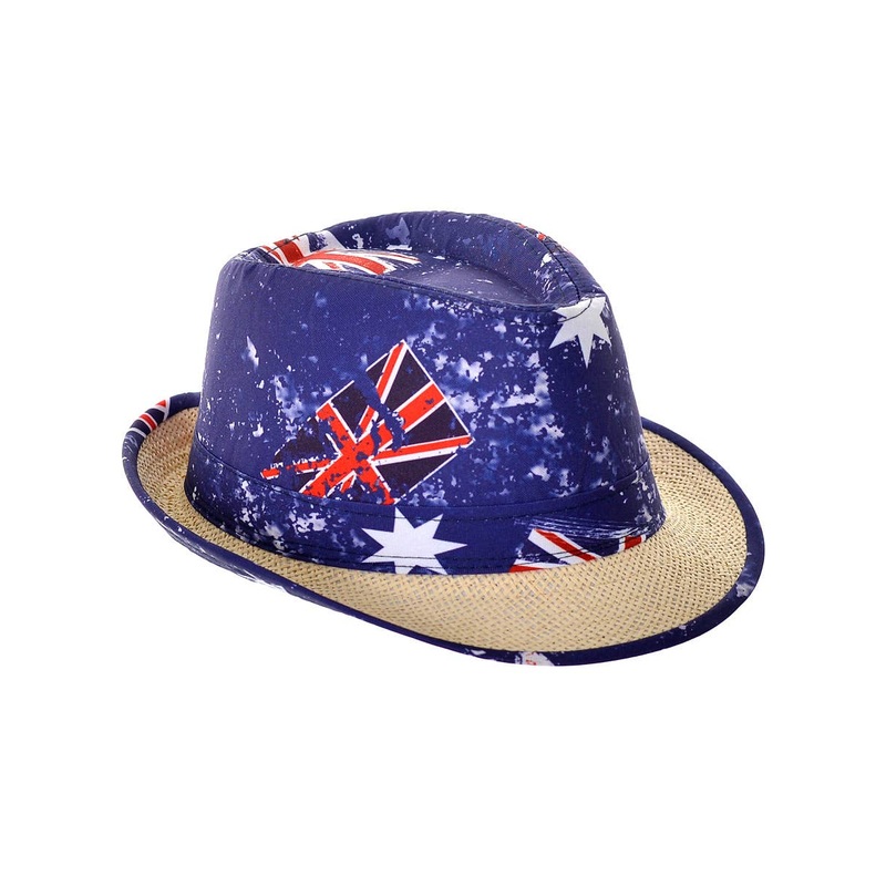 Deluxe Australia Day Straw Fedora with Aussie Flags