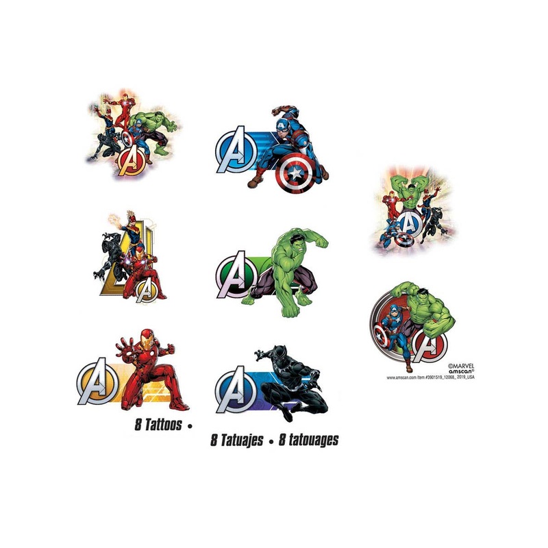 Marvel Avengers Powers Unite 8 Pack Tattoo Party Favours