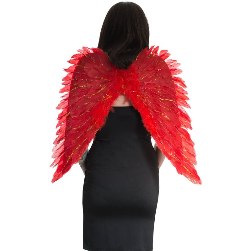 Angel Red Feather Wings with Gold Glitter
