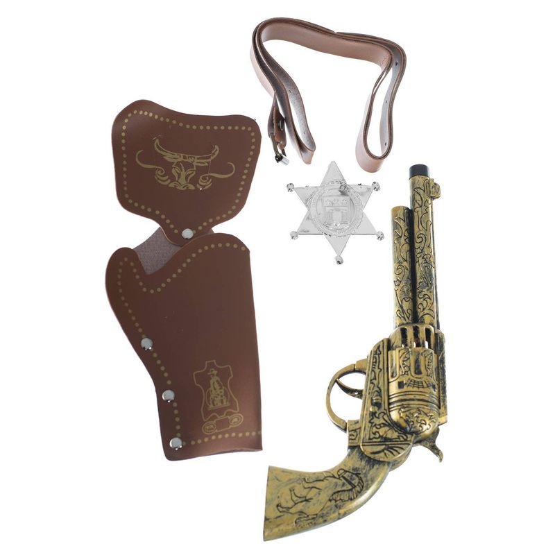 Antique Gold Wild West Cowboy Gun and Holster Set