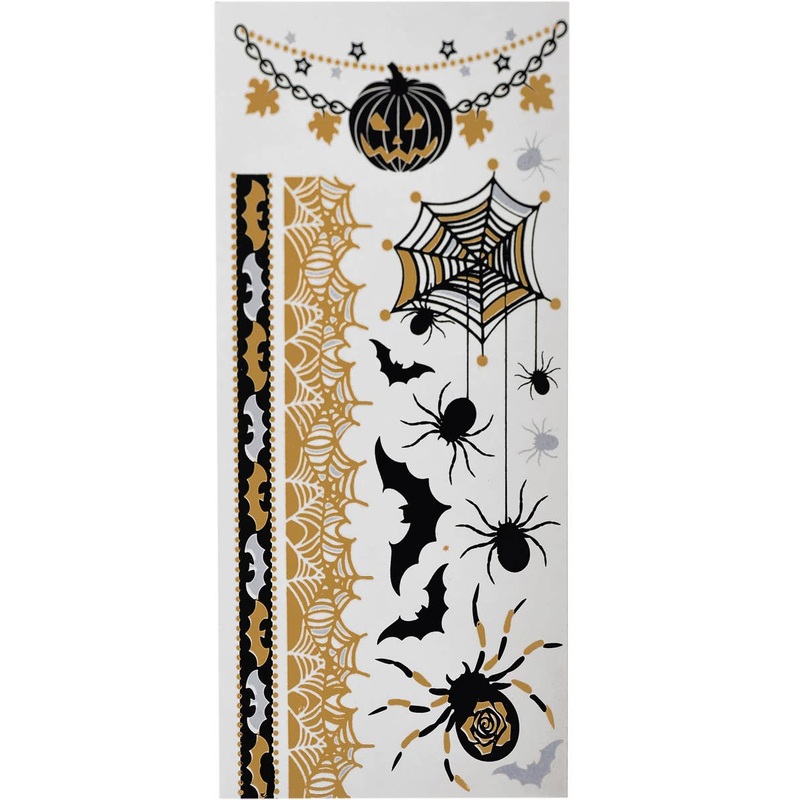 Assorted Black and Gold Halloween Creatures Temporary Tattoo Sheet