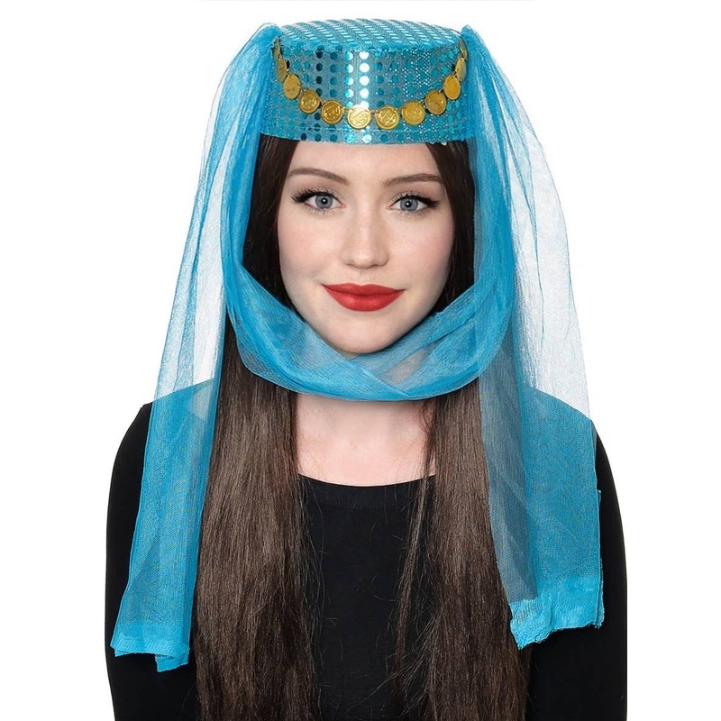 Harem Womens Veiled Blue Pill Box Costume Hat