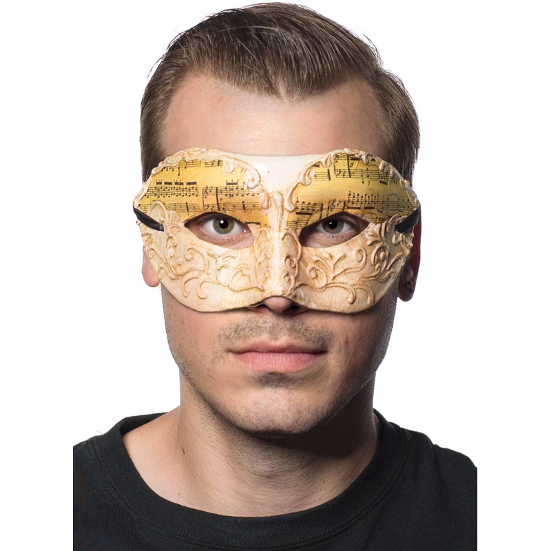 Music Notes Antique White Mens Masquerade Mask