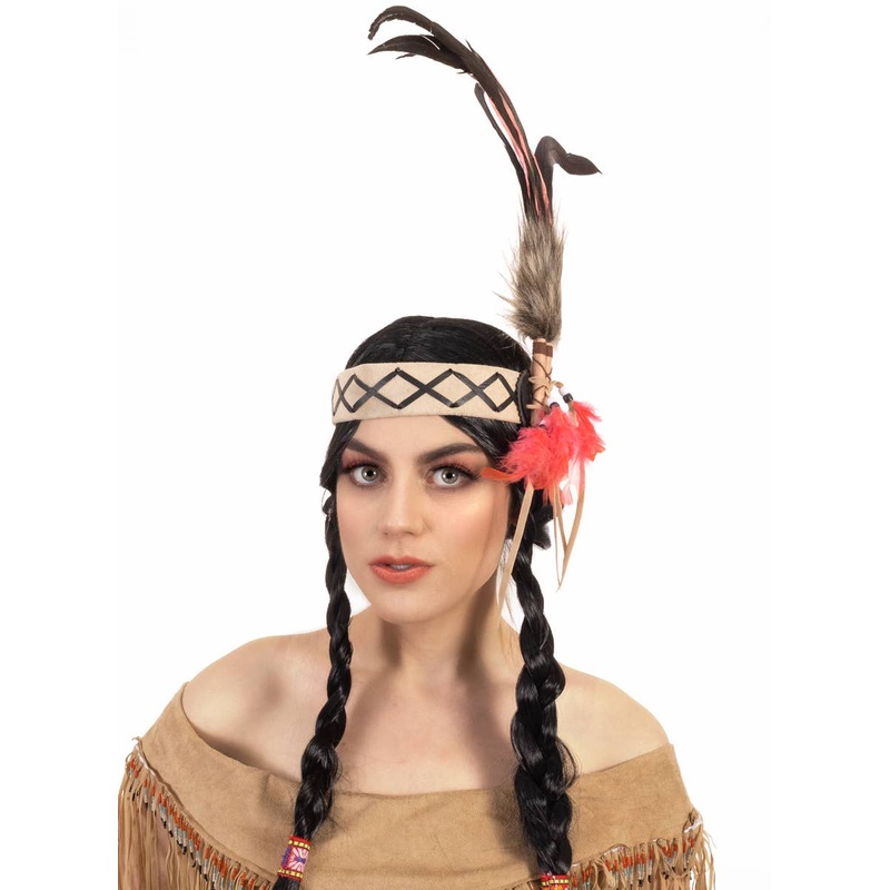 American Indian Deluxe Pink and Black Feather Headband