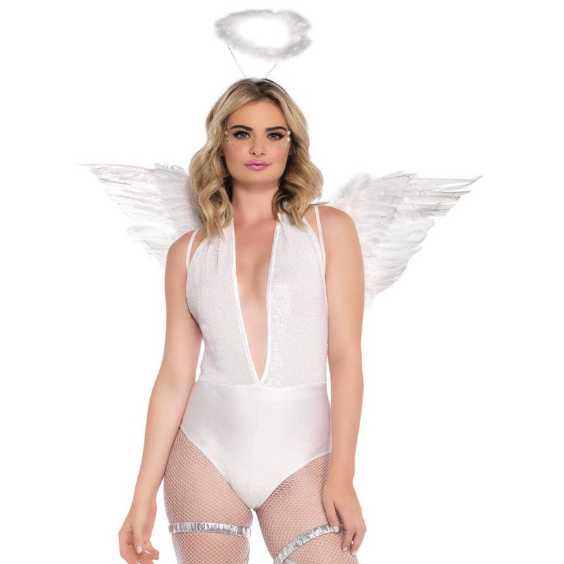 Angel White Feather Wings and Halo