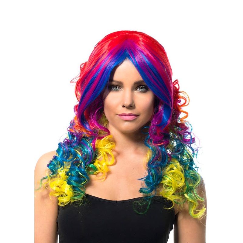 Deluxe Long Curly Rainbow Womens Costume Wig