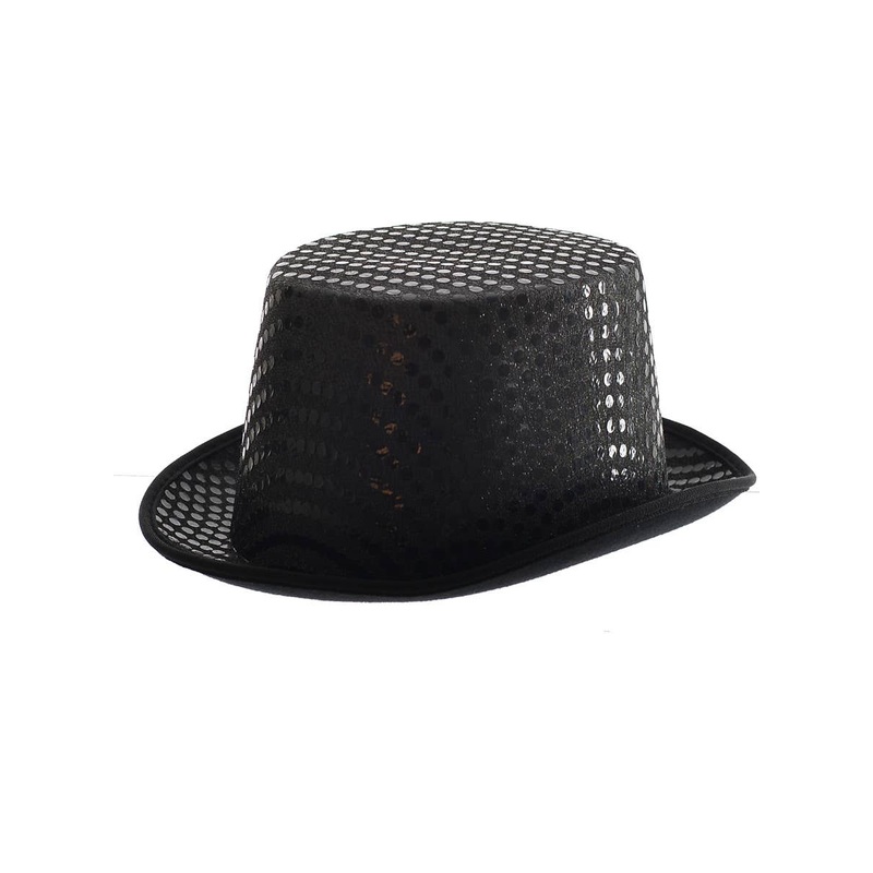Adults Black Sequined Costume Top Hat