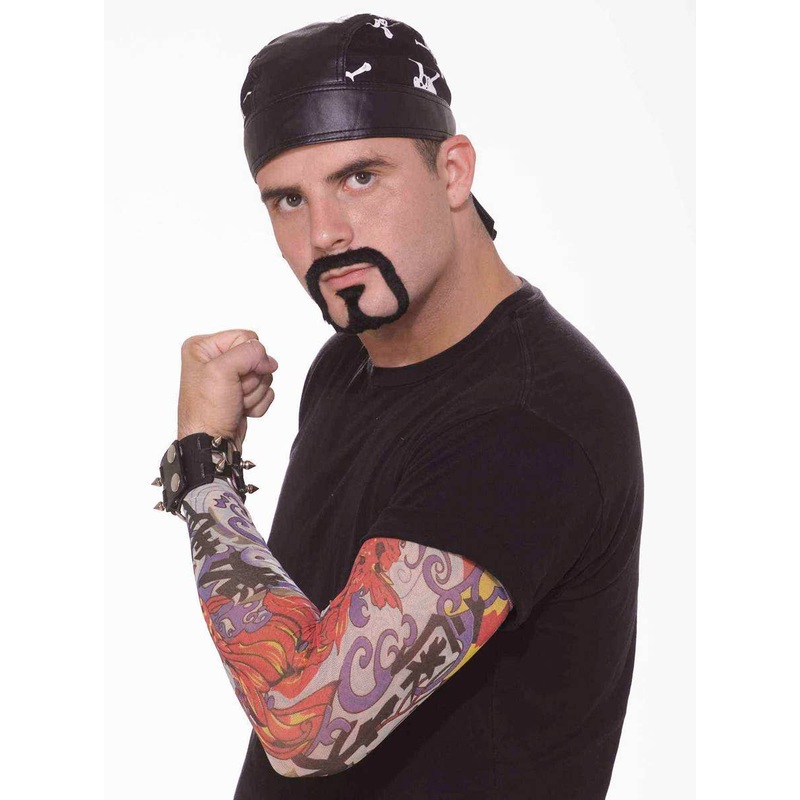 Biker Tattoo Sleeve Accessory Set with Goatee and Cap