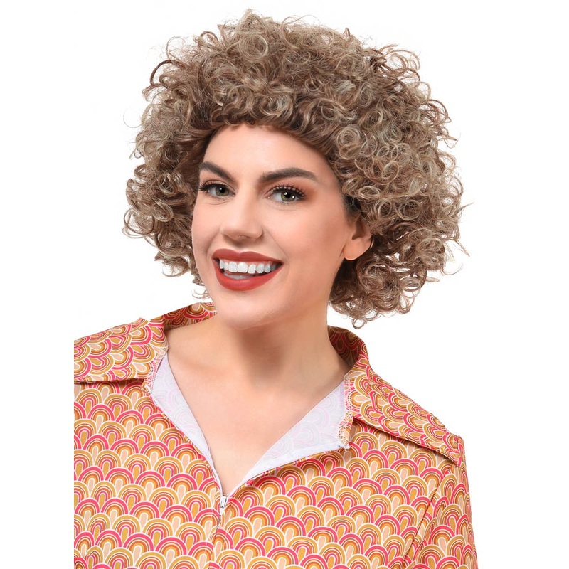 Frosted Blonde and Brown 1970s Adults Afro Costume Wig