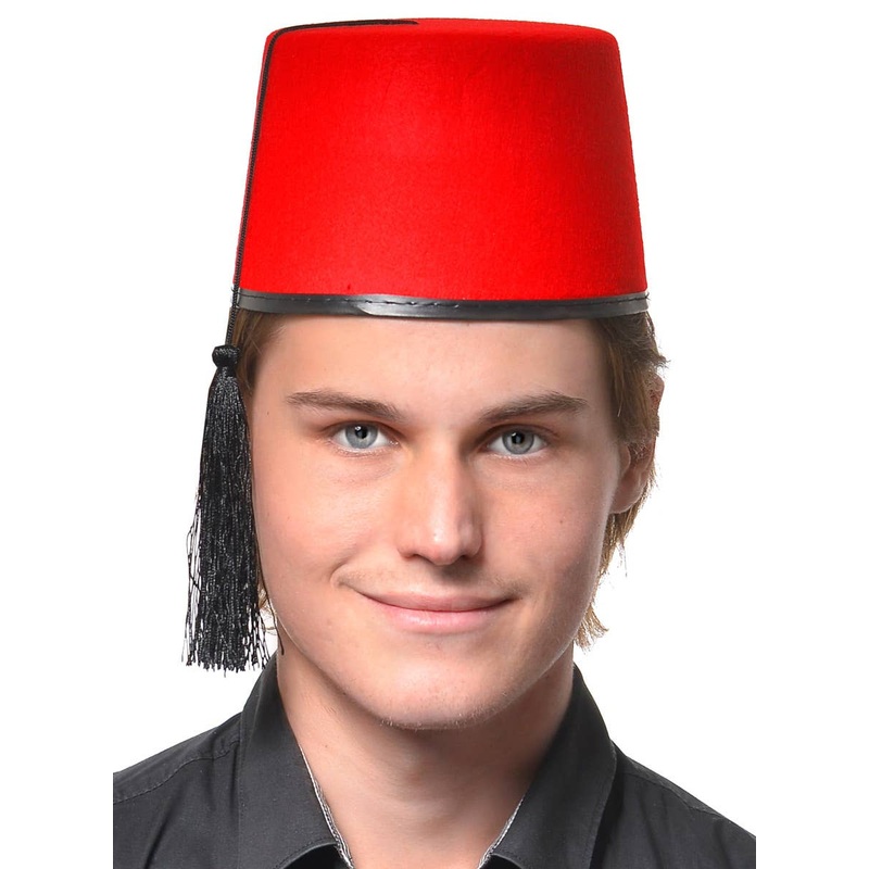 Middle Eastern Red and Black Fez Costume Hat