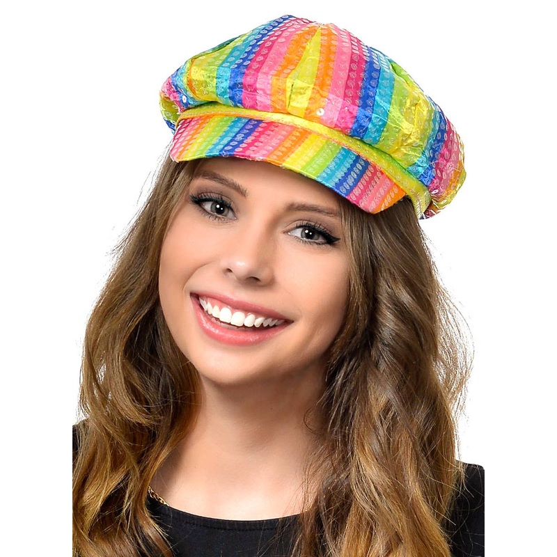 Rainbow Sequinned Disco Costume Cap