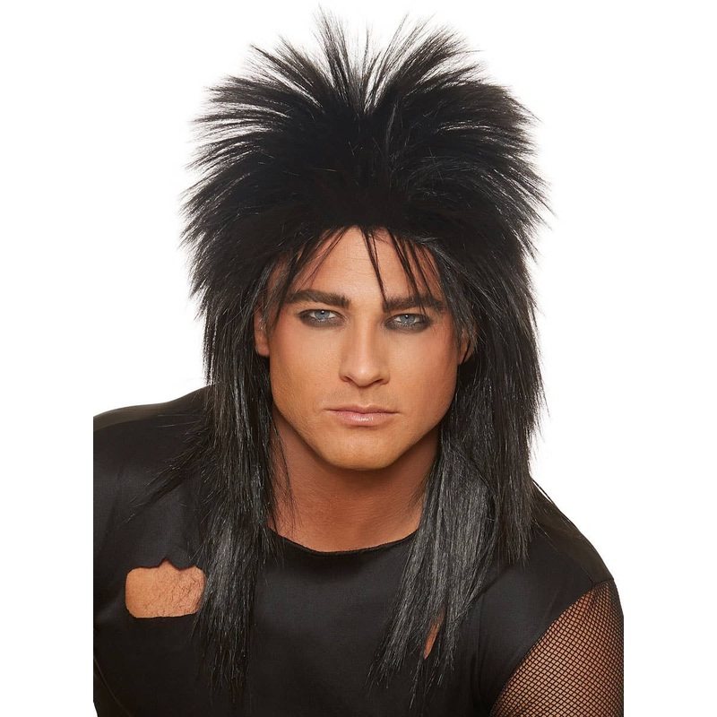 Spiked Black Rocker Mullet Unisex Adults Costume Wig