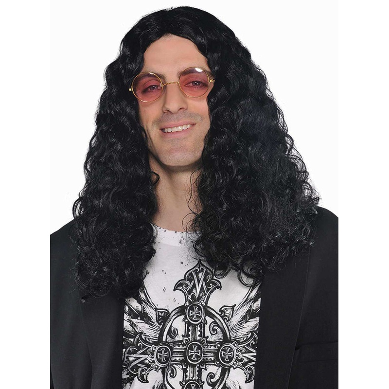 DJ Wannabe Mens Curly Black 80s Costume Wig