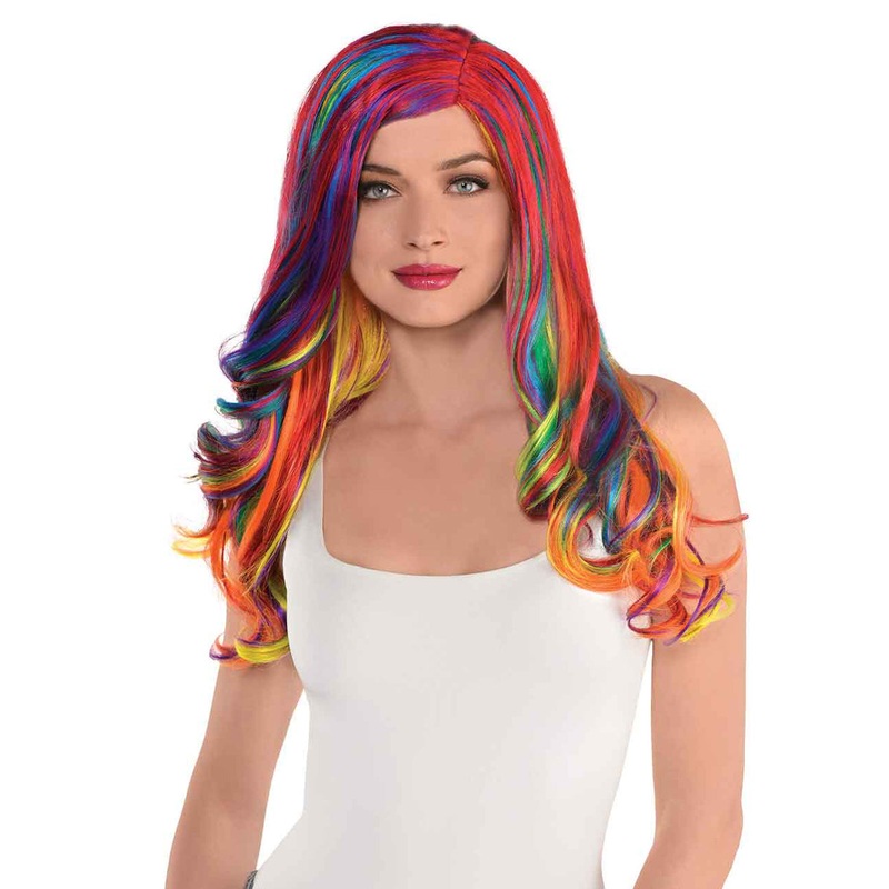 Glam Rainbow Curls Womens Costume Wig