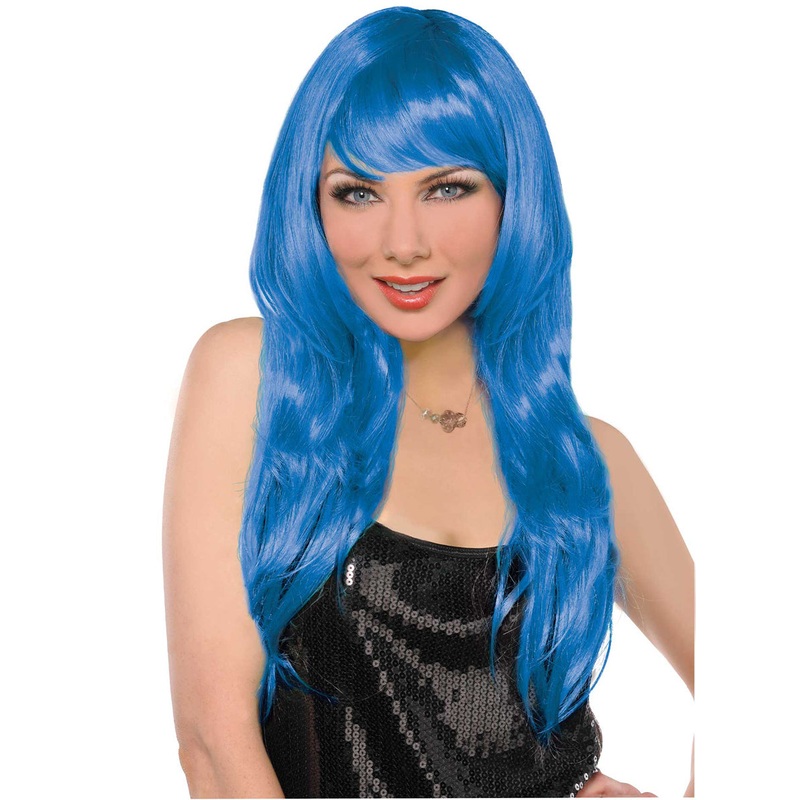 Glamorous Long Blue Womens Costume Wig