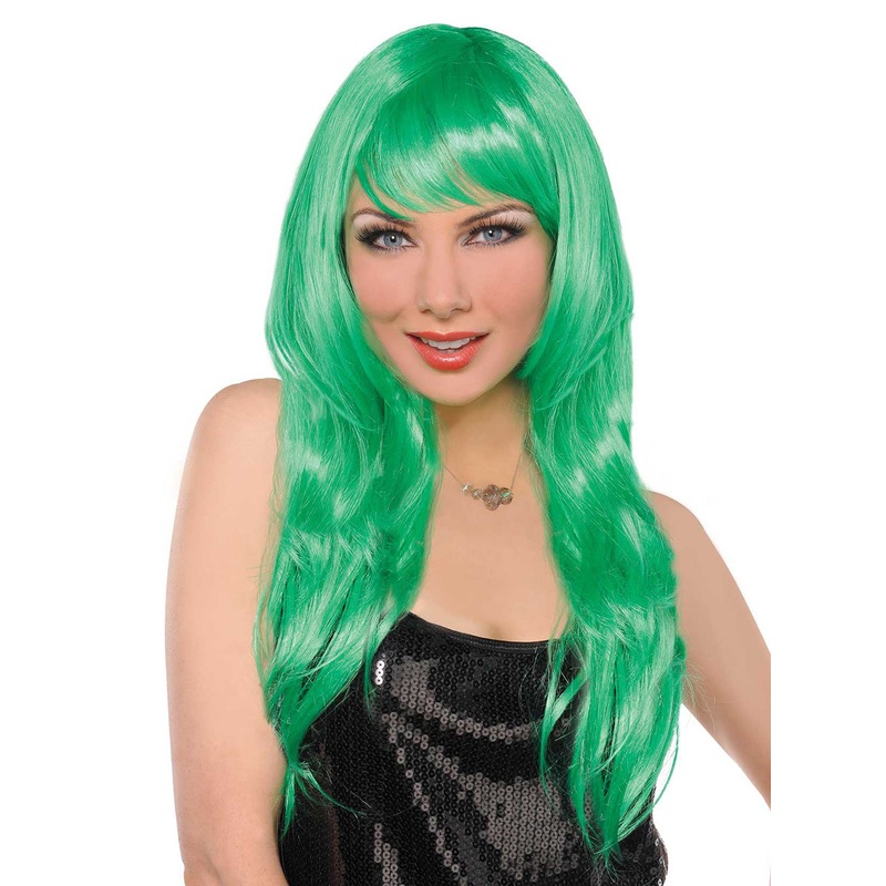 Glamorous Long Green Womens Costume Wig