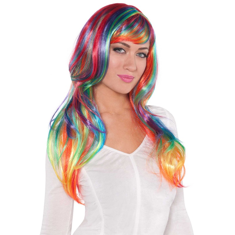 Glamorous Rainbow Streaks Womens Costume Wig