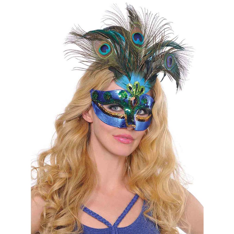 Peacock Feather Womens Blue Masquerade Mask