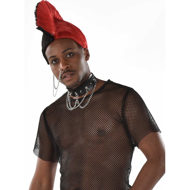Punk Rocker Red and Black Mohawk Wig