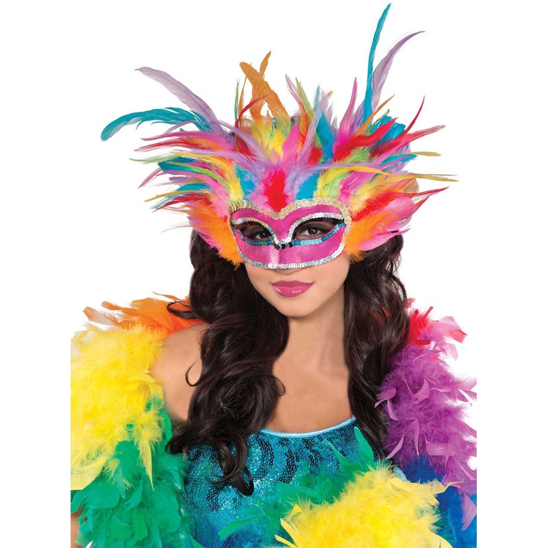 Rainbow Feather Womens Masquerade Mask