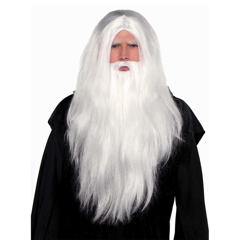 Sorcerer Mens White Wizard Wig and Beard