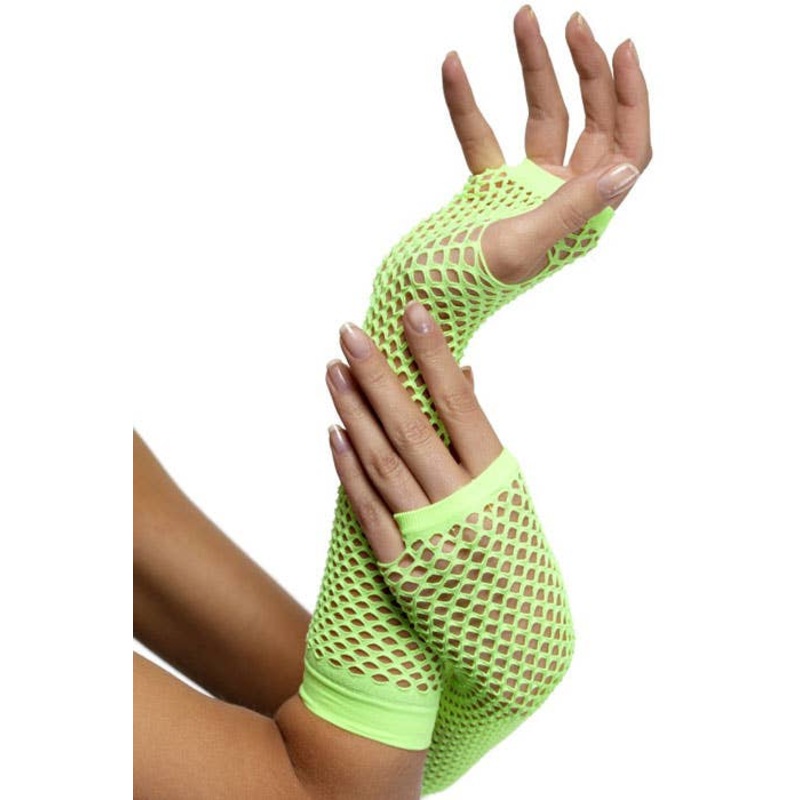 80s Neon Green Fingerless Fishnet Gloves