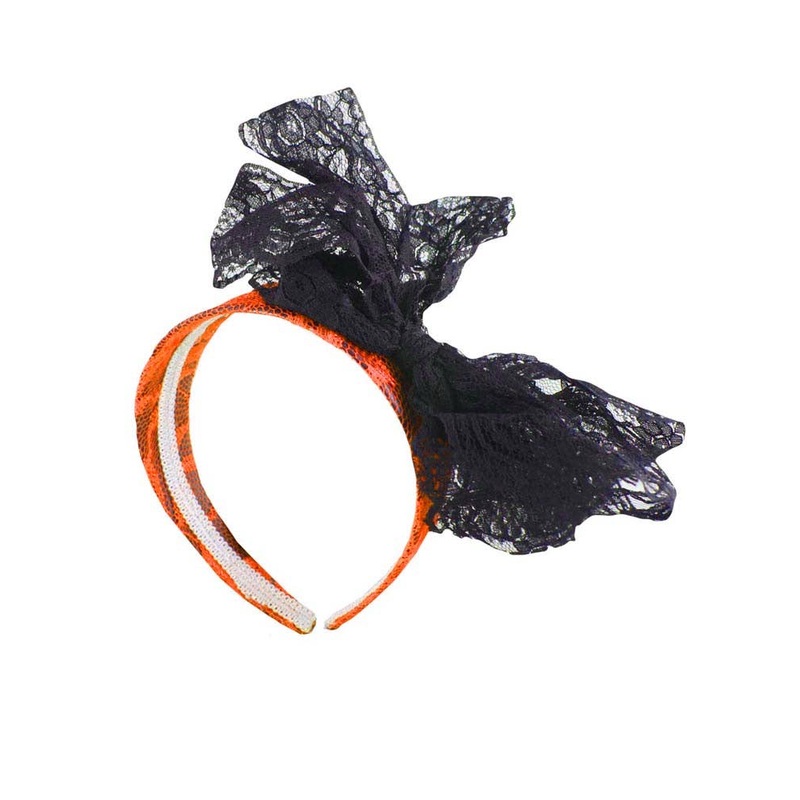 80s Neon Orange Lace Headband with Black Bow