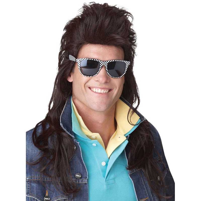 80s Rock Mullet Mens Dark Brown Wig