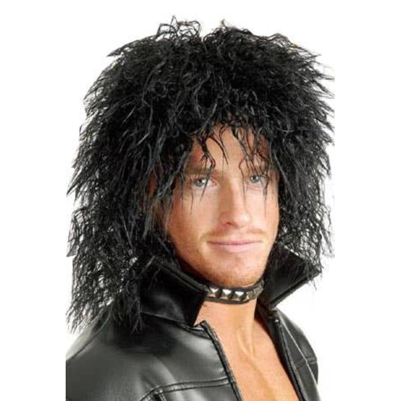 80s Rock Star Mens Black Costume Wig