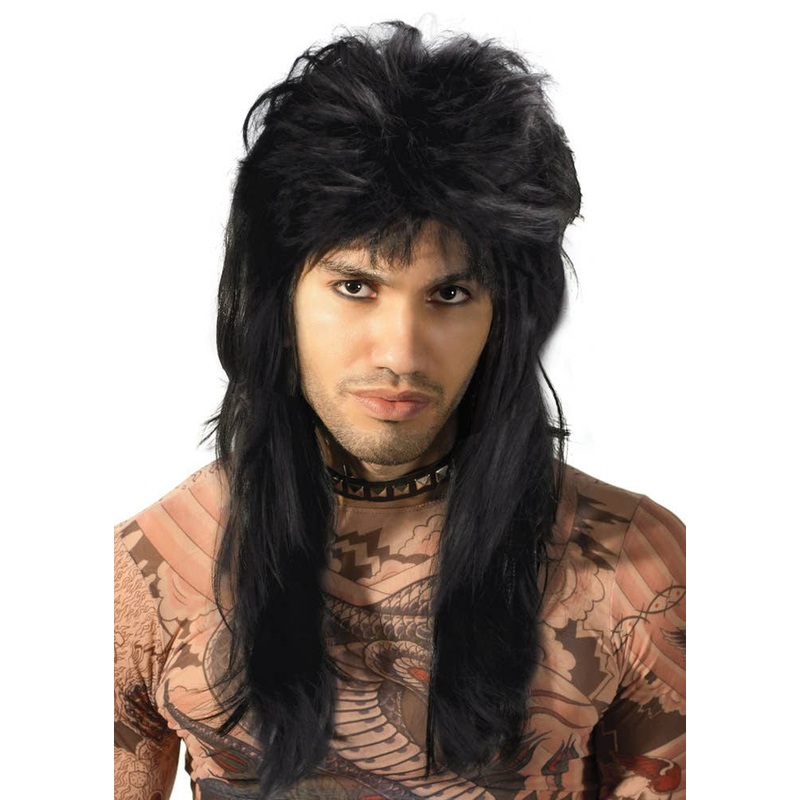 80s Rock Star Mens Black Mullet Wig