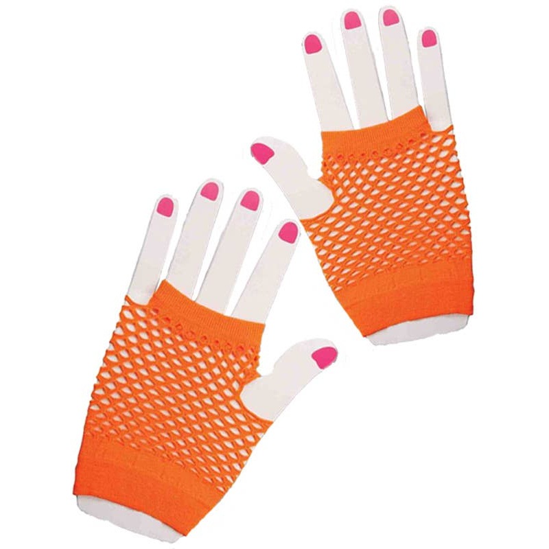 80s To The Maxx Neon Orange Fishnet Gloves