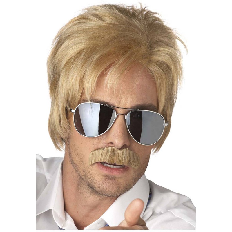 Ace Detective Mens Blonde Wig and Moustache Set