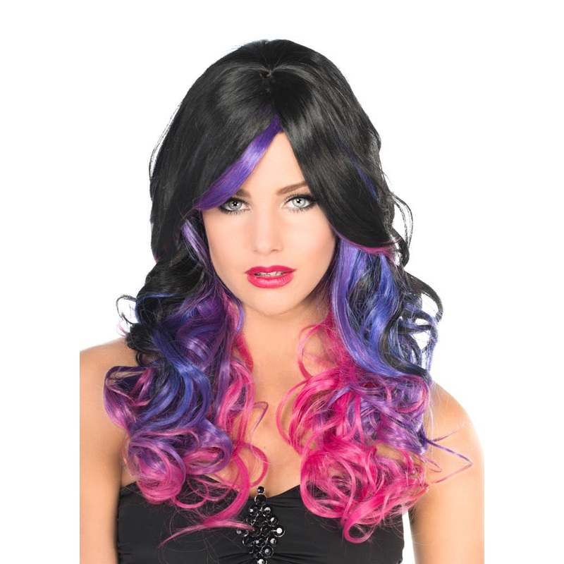 Ada Deluxe Black and Purple Curly Womens Wig