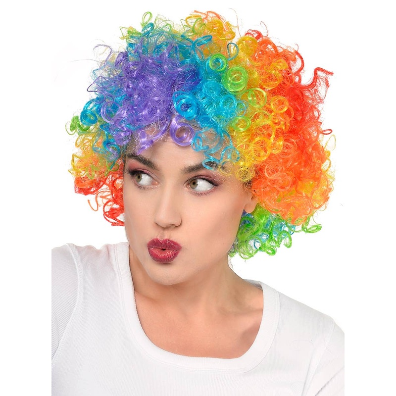 Curly Rainbow Adults Clown Costume Wig