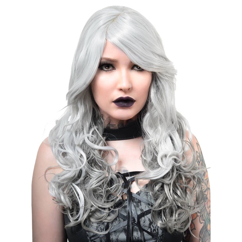 Deluxe Long Curly Grey Ombre Womens Costume Wig
