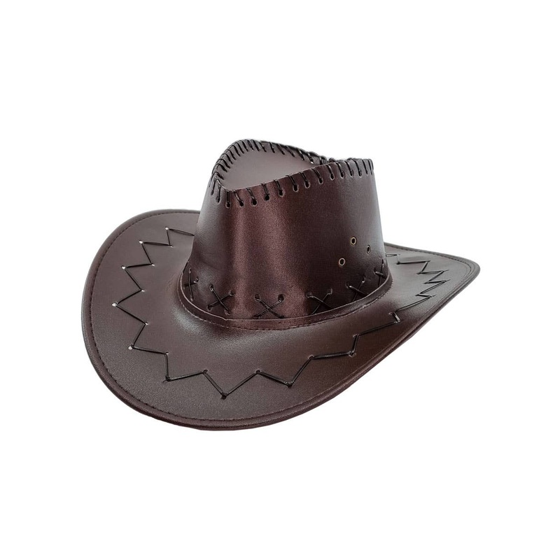 Faux Dark Brown Leather Adults Cowboy Costume Hat