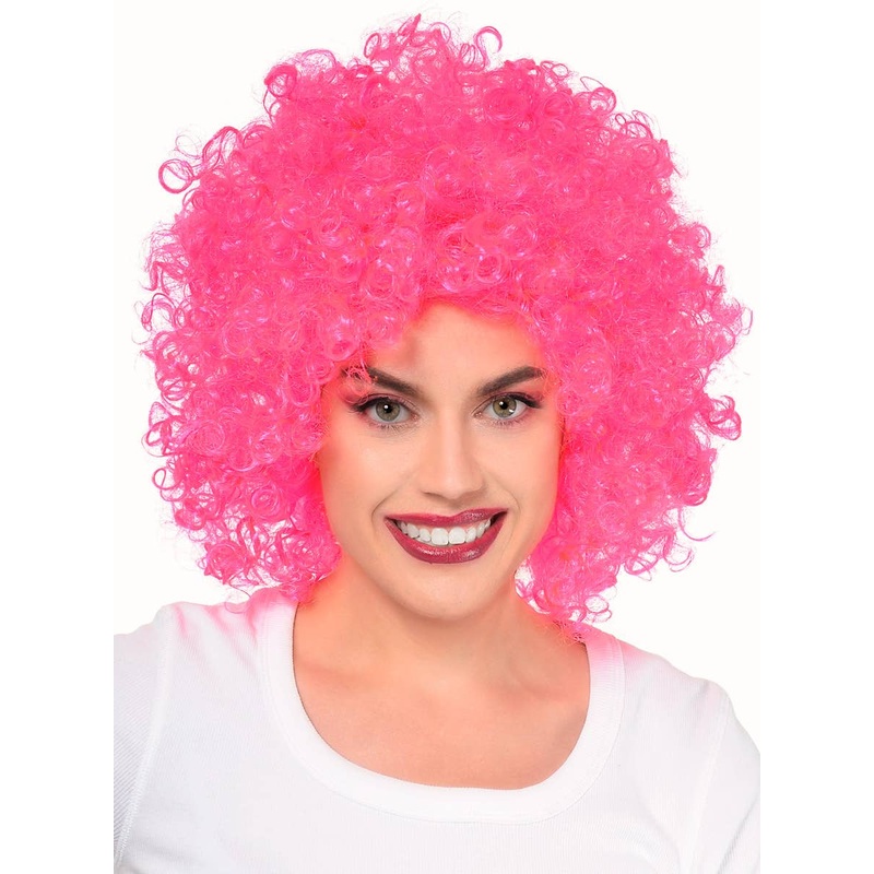 Giant Curly Neon Pink Afro Adults Costume Wig